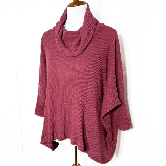 Free People Split Back Cowl Neck Dolman 3/4 Sleeve Oversized Ribbed Knit Top - Picture 6 of 12